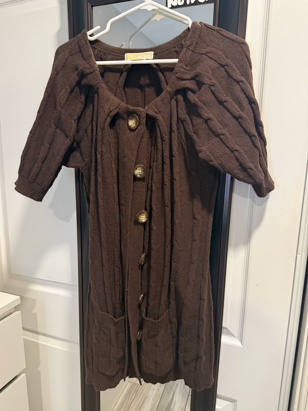 Women’s Size Large Michael Kor’s  Brown Cable Knit Button-Front Cardigan Sweater